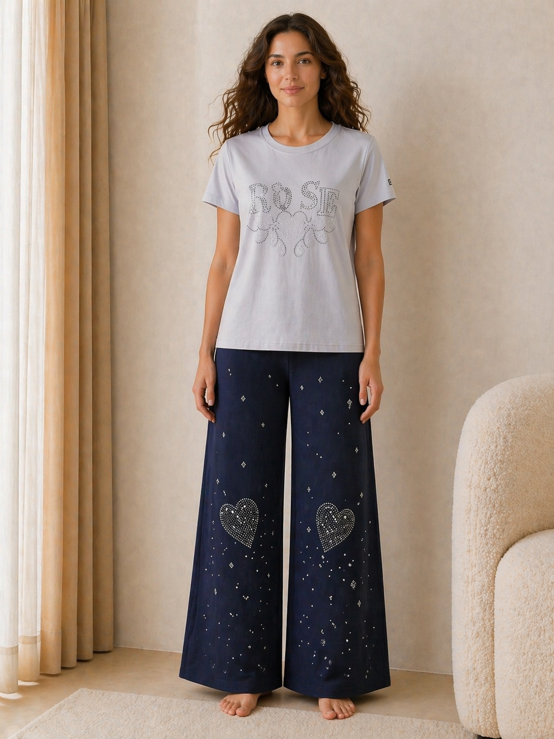 GIRL-2 pc set with  jean pant. diamond decorated.