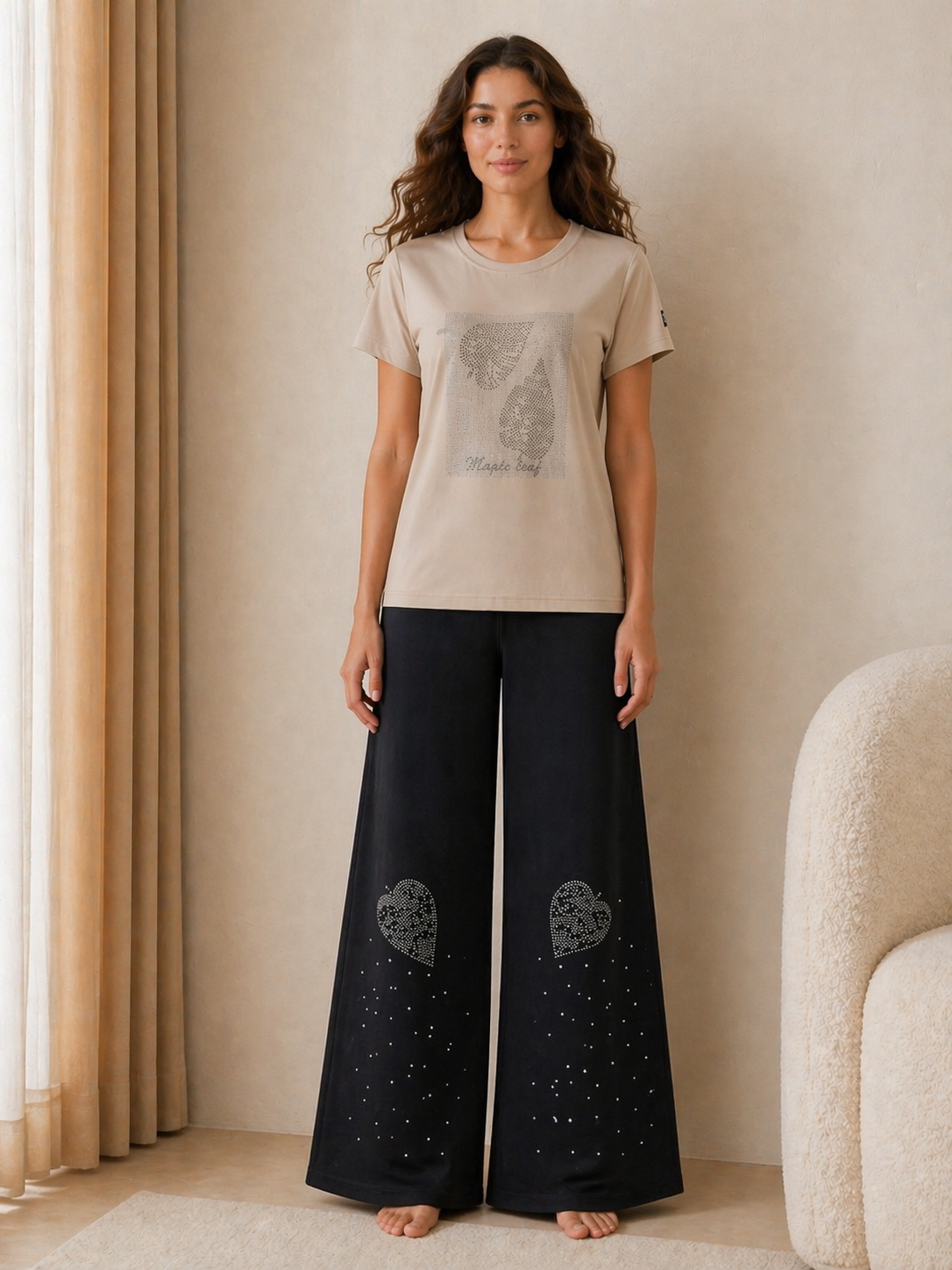 GIRL-2 pc set with jean pant.*diamond decorated*.