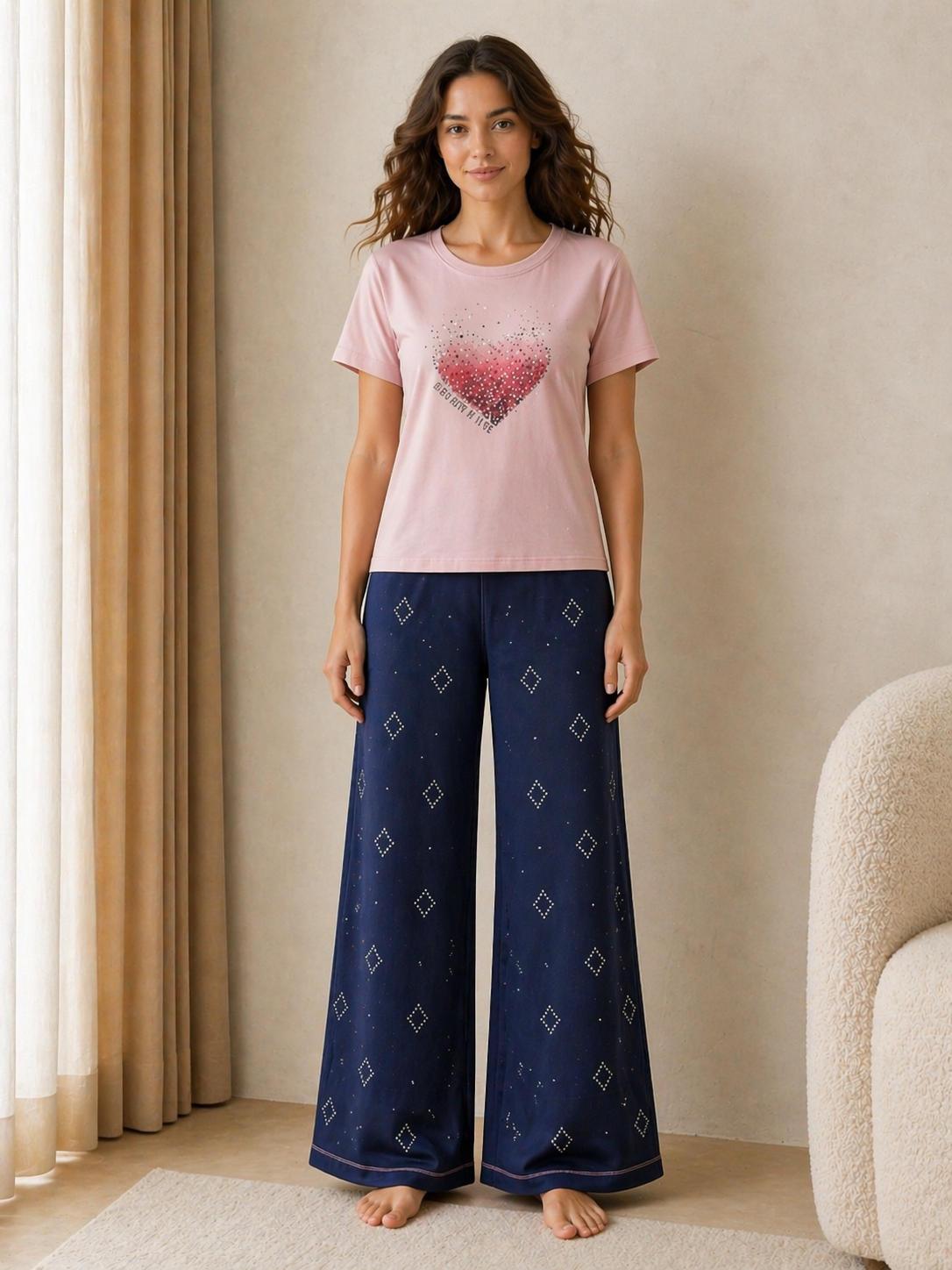 GIRL-2 pc set with jean pant.*diamond decorated*.